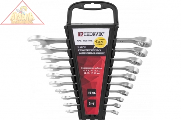 W3S10PR Набор ключей гаечных комбинированных серии ARC на держателе, 6-19 мм, 10 предметов.Thorvik