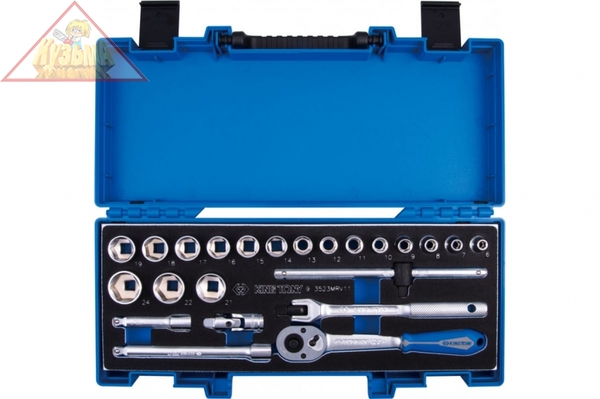 Набор торцевых головок с принадлежностями 3/8", шестигранные, 6-24 мм, 23 предмета KING TONY 3523MRV11