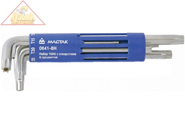 Набор Г-образных ключей TORX с отверстием Т10-Т50, 8шт МАСТАК 0641-8HB