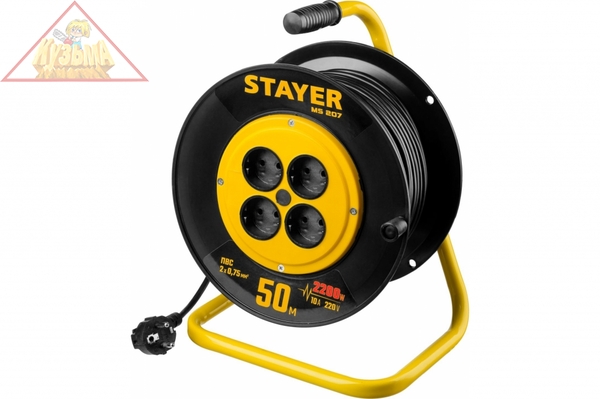 Удлинитель на катушке STAYER "MS 207", 50 м, 2200 Вт, 4 гнезда, ПВС, 55073-50