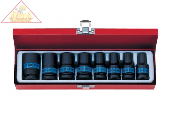 Набор ударных торцевых головок 1/2", шестигранные, тонкостенные, 10-24 мм, 8 предметов KING TONY 4413MP