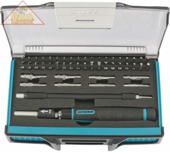 Отвертка с набором бит и торцевых головок для точных работ, гибкий привод, 48 шт, CrMo Gross, арт. 11599