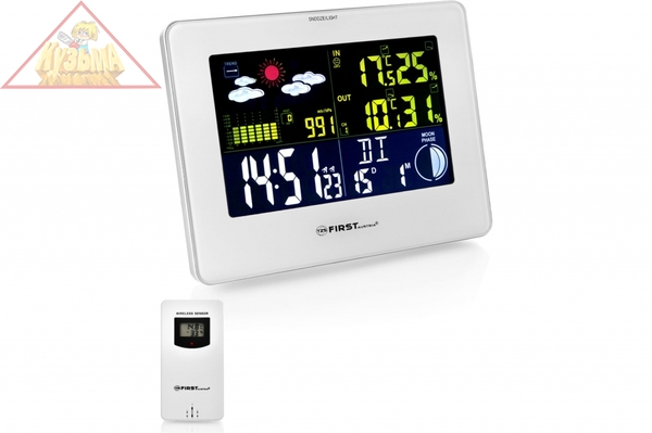 Метеостанция FIRST, цветной LED-диспл., беспроводной датчик, измерение уличной/комнатной, FA-2461-2-WI