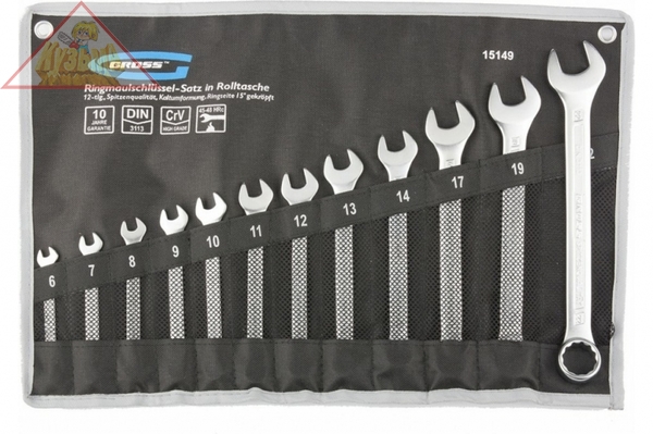 Набор ключей комбинированных 6-22 мм, 12 шт., CrV, холодный штамп GROSS 15149