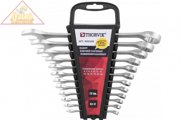 W3S12PR Набор ключей гаечных комбинированных серии ARC на держателе, 6-22 мм, 12 предметов.Thorvik