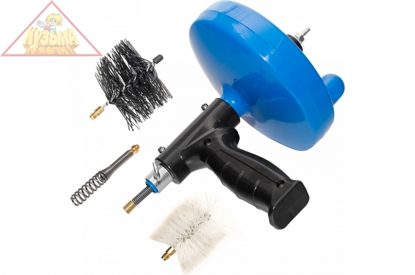 Вертушка для удаления засоров в трубах (до Ф 50 мм, длиной до 7,6 метров, пластиковый барабан, с подключением для шуруповерта) КРОКОЧИСТ 51724-6-8