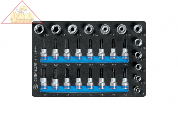Набор торцевых насадок и головок 1/2"&3/8", TORX, HEX, Е6-Е20, ложемент, 28 предметов KING TONY 9-7128PRV