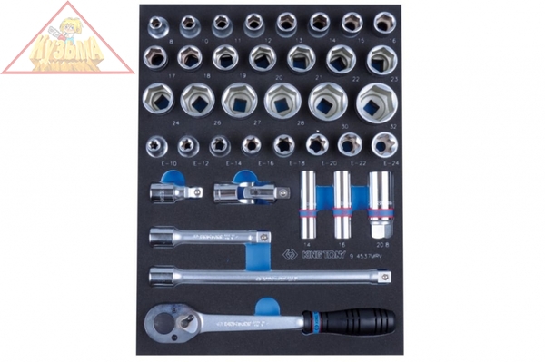 Набор торцевых головок 1/2" с принадлежностями, шестигранные, ложемент, 37 предметов KING TONY 9-4537MRV01