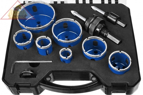 Набор алмазных коронок ЗУБР Профессионал 7 шт.: диам. 20, 25, 32, 35, 40, 50, 68, 60-100Р 29870-H7_z01