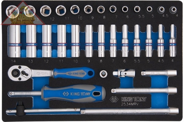 Набор торцевых головок с принадлежностями 1/4", шестигранные, 4-14 мм, 34 предмета KING TONY 2534MRV