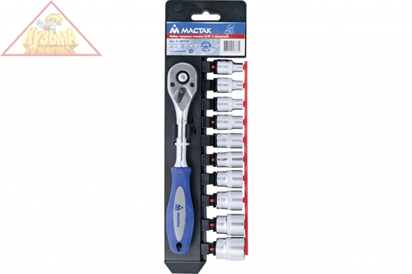 Набор торцевых головок с трещоткой 3/8", 6-19мм, 11шт МАСТАК 0-3011H