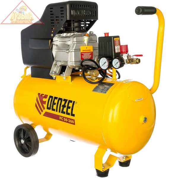 Компрессор воздушный Denzel NEW PC 1/50-260, 1,8 кВт, 260 л/мин, 50 л, 10 бар, прямой привод, масляный (арт. 58073)