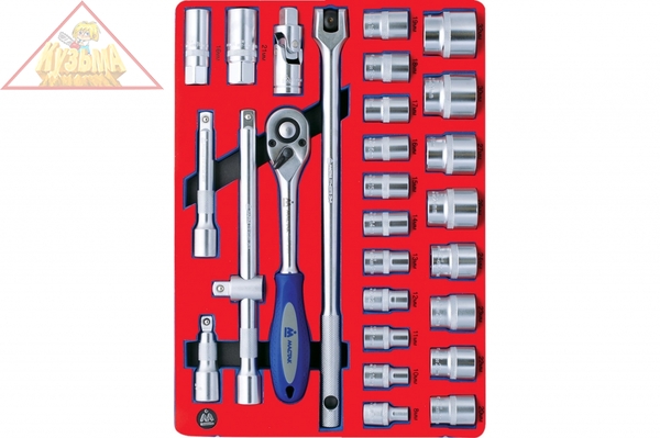 Набор торцевых головок с принадлежностями МАСТАК 1/2" шестигранные, ложемент, 28 предметов 5-004028