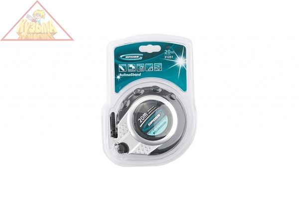 Рулетка геодезическая 20 м х 13 мм, закр. корп., металл. лента, нейлон, двуст. шкала GROSS арт. 31251