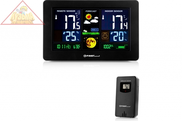 Метеостанция FIRST, цветной LED-диспл., USB-зарядка устройств, беспроводной датчик.Черный, FA-2461-4 Black