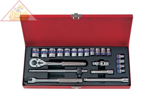 Набор  голторцевыховок с принадлежностями 3/8", двенадцатигранные, 6-22 мм 22 предмета KING TONY 3023MR