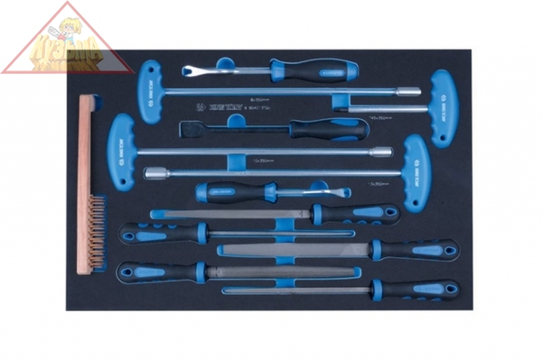 Набор напильников, ключей торцевых Т-типа, съемники клипс и металлическая щетка, ложемент, 13 предметов KING TONY 9-90413TQV