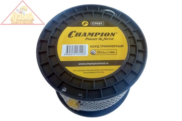 Корд триммерный Aluminium, нож для отреза (3 мм, 168 м, круг) CHAMPION C7037