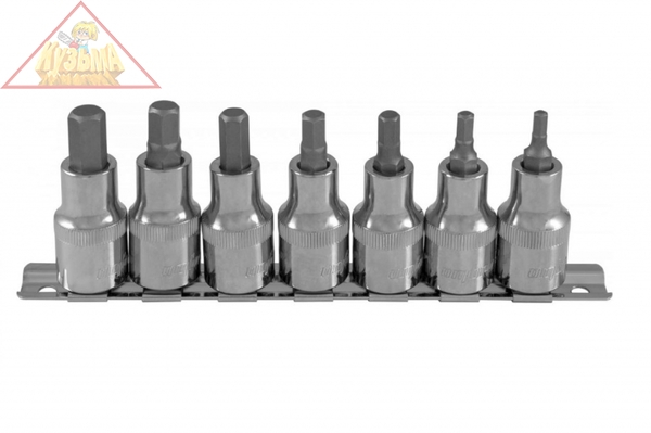 912207 Набор насадок торцевых 1/2"DR с вставками-битами шестигранными на дрежателе, H4-H10, 7 предметов.OMBRA