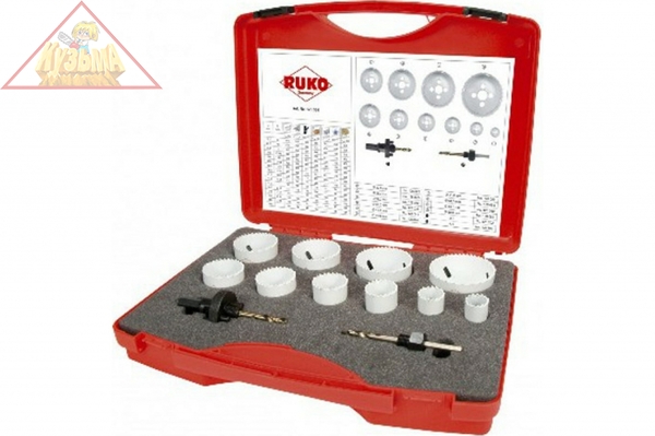 Набор коронок HSS-Co (22-68 мм) 10 шт. + 2 адаптера RUKO 126304