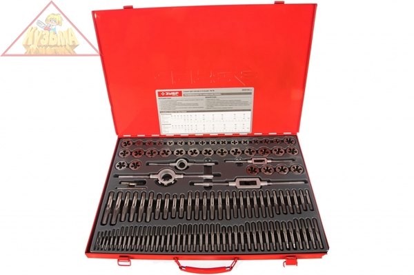 Набор метчиков и плашек ЗУБР "МАСТЕР", сталь 9ХС, 110 предметов 28119-H110_z01