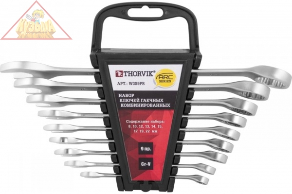 W3S9PR Набор ключей гаечных комбинированных серии ARC на держателе, 8-22 мм, 9 предметов.Thorvik