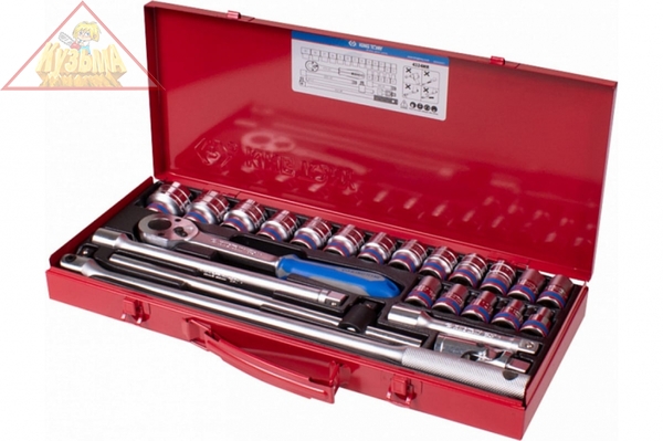 Набор торцевых головок с принадлежностями 1/2", шестигранные, 10-32 мм, 24 предмета KING TONY 4324MR