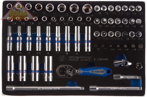Набор торцевых головок 1/4" с принадлежностями, ложемент, 65 предметов KING TONY 9-2565MRV