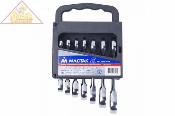 Набор комбинированных трещоточных укороченных ключей 10-19мм, 7шт МАСТАК 0215-07H