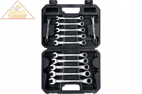 Набор комбинированных гаечных ключей трещоточных 12 шт, 8-19 мм, ЗУБР 27073-H12