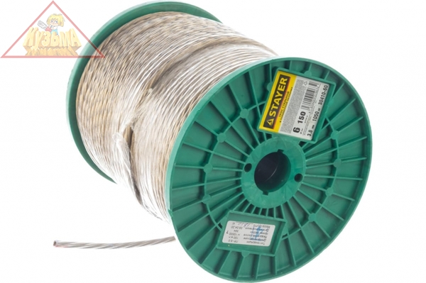 Стальной трос в полимерной оболочке STAYER d=6,0 мм, L=150 м, арт. 30410-60