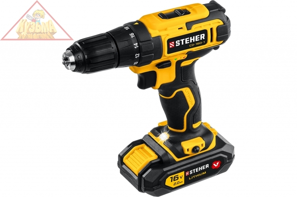 Дрель-шуруповерт STEHER 16В, 1 АКБ 2Ач CD-160-1