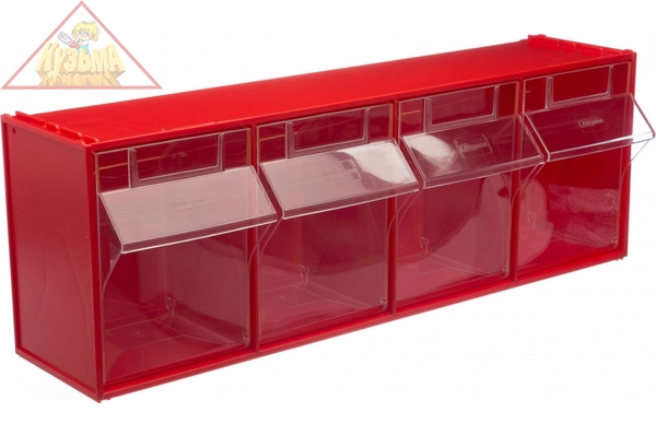 Короб откидной Стелла-техник F-600-4, 600х178х206мм, 4 ячейки, красный, прозрачный