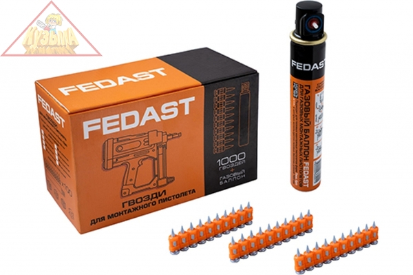 Гвозди для монтажного пистолета Fedast 3.0х16 мм с кованым наконечником Bullet point, в комплекте с газовым баллоном 165 мм