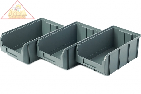 Пластиковый ящик Стелла-техник V-3-К3-серый , 342х207х143мм, комплект 3 штуки