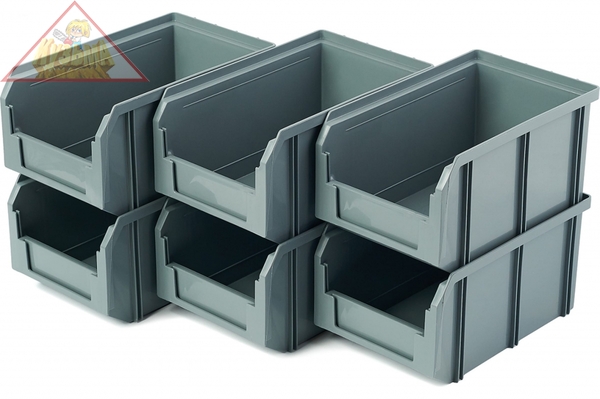 Пластиковый ящик Стелла-техник V-2-К6-серый , 234х149х120мм, комплект 6 штук