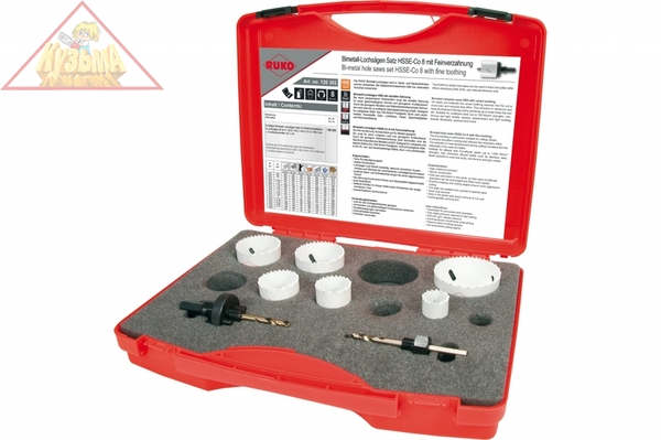 Набор коронок HSS-Co (22-68 мм) 6 шт. + 2 адаптера RUKO 126302