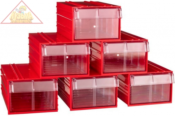 Пластиковый короб Стелла-техник C-2-К6-красный-прозрачный , 140х250х100мм, комплект 6 штук