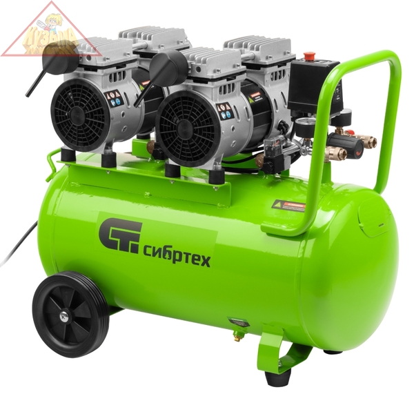 Компрессор безмаслянный малошумный МБ 2000/50, 2000 Вт, 50л, 300 л/мин Сибртех 58007