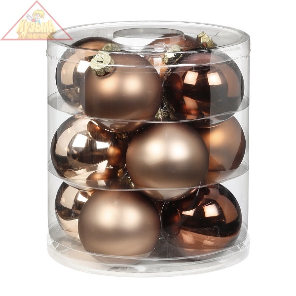 Набор ёлочных шаров Winter Glade, стекло, 8 см, коричневый/бежевый, 12 шт в упаковке 15101C109