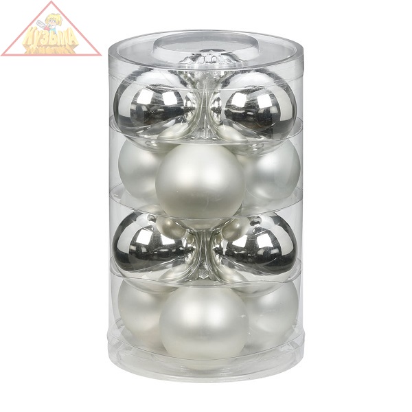 Набор ёлочных шаров Winter Glade, стекло, 6 см, серебро/белый, 12 шт в упаковке 12000C105