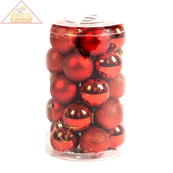 Набор ёлочных шаров, пластик, красный микс, 25 шт в упаковке, Winter Glade 60125G003