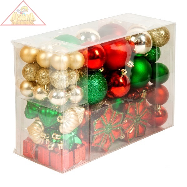 Набор ёлочных шаров Winter Glade, пластик, красный/золотой/зеленый микс, 79 шт в упаковке