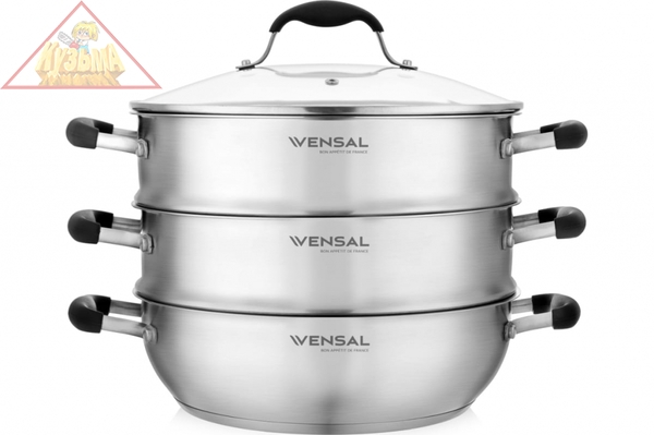 Пароварка Vensal Belle selection двухярусная 28см из нержавеющей стали с крышкой, арт. VS1528