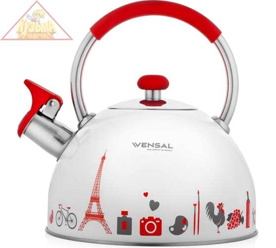 Чайник со свистком VENSAL Paris 2.5 л, ручка из нержавеющей стали и силикона VS3001
