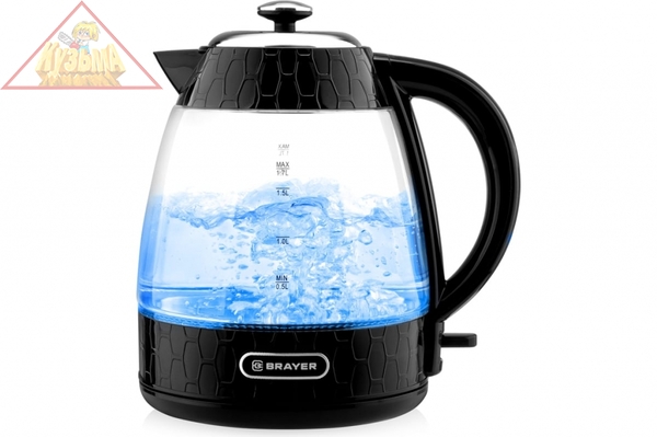 1047BR Чайник электрический, BRAYER 2200 Вт, 1,7 л, стекл.корп,автооткл.
