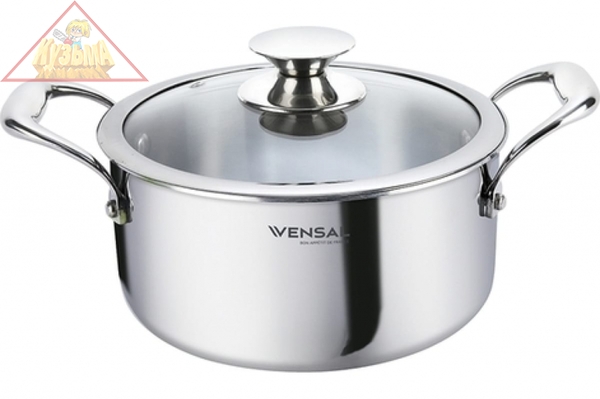Кастрюля с крышкой Vensal Le Chef трехслойная из нержавеющей стали 3,8л (22см), арт. VS1532