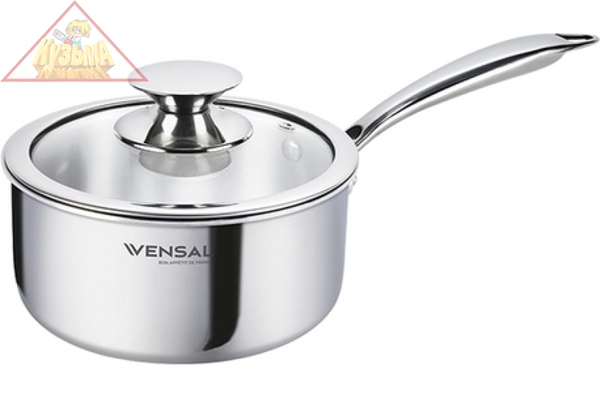 Ковш с крышкой Vensal Le Chef трехслойный из нержавеющей стали 2,2л (18см), арт. VS1531