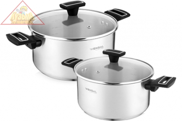 Набор 4 предмета Vensal Velours noir из 2-х кастрюль 3л (20см) и 5,4л (24см) из нерж. стали, арт. VS1504