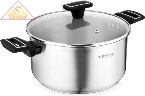 Кастрюля с крышкой Vensal Velours noir из нержавеющей стали 5,4л (24см), арт.VS1502